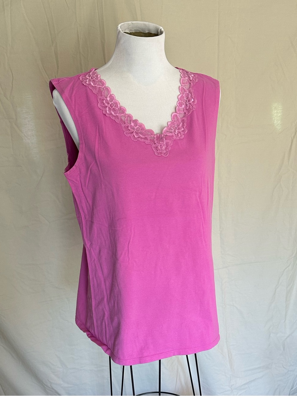 White Stag Lace-Trim V-Neck Tank Top cotton, XL lilac pink purple orchid